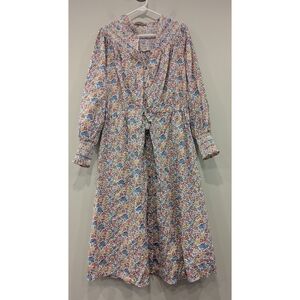 September Floral Long Sleeve Smocked 100% Cotton Dress Size Small